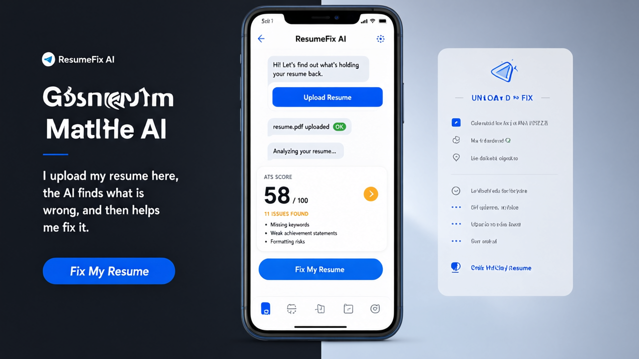ResumeFix AI assistant — upload your resume, see your ATS score, fix it
